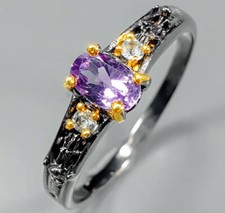 Unikat Design Ring + Amethyst + Topas  925 Silber Schwarz Rhodiniert - TOP