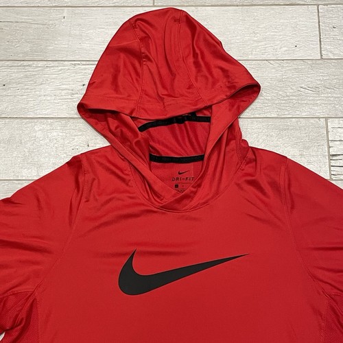 Nike Elite Shirt Men's Large Red Dri Fit Short Sleeve Hoodie Workout Sports - Picture 2 of 16