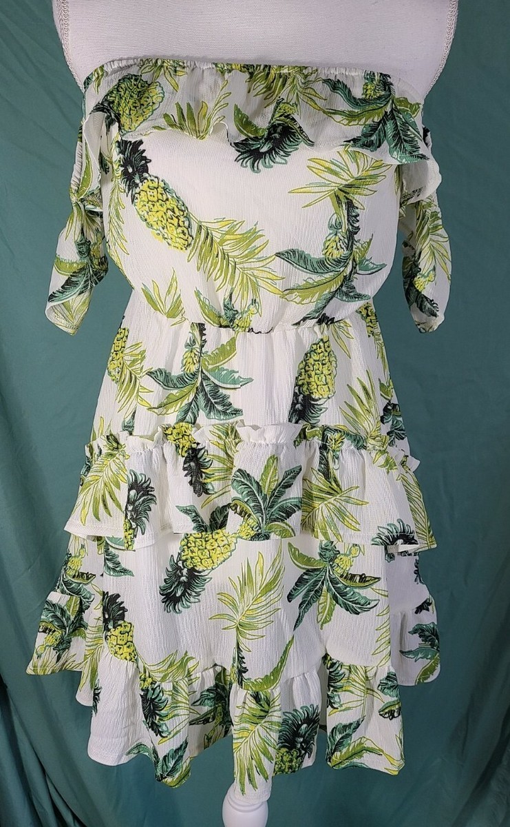 pineapple off the shoulder dress NY&C Tiered Off Shoulder Maxi Flowy Dress Sz S Pineapple Pattern