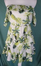 NWT Boohoo Paz Pineapple Off the Shoulder Skater Dress White 6