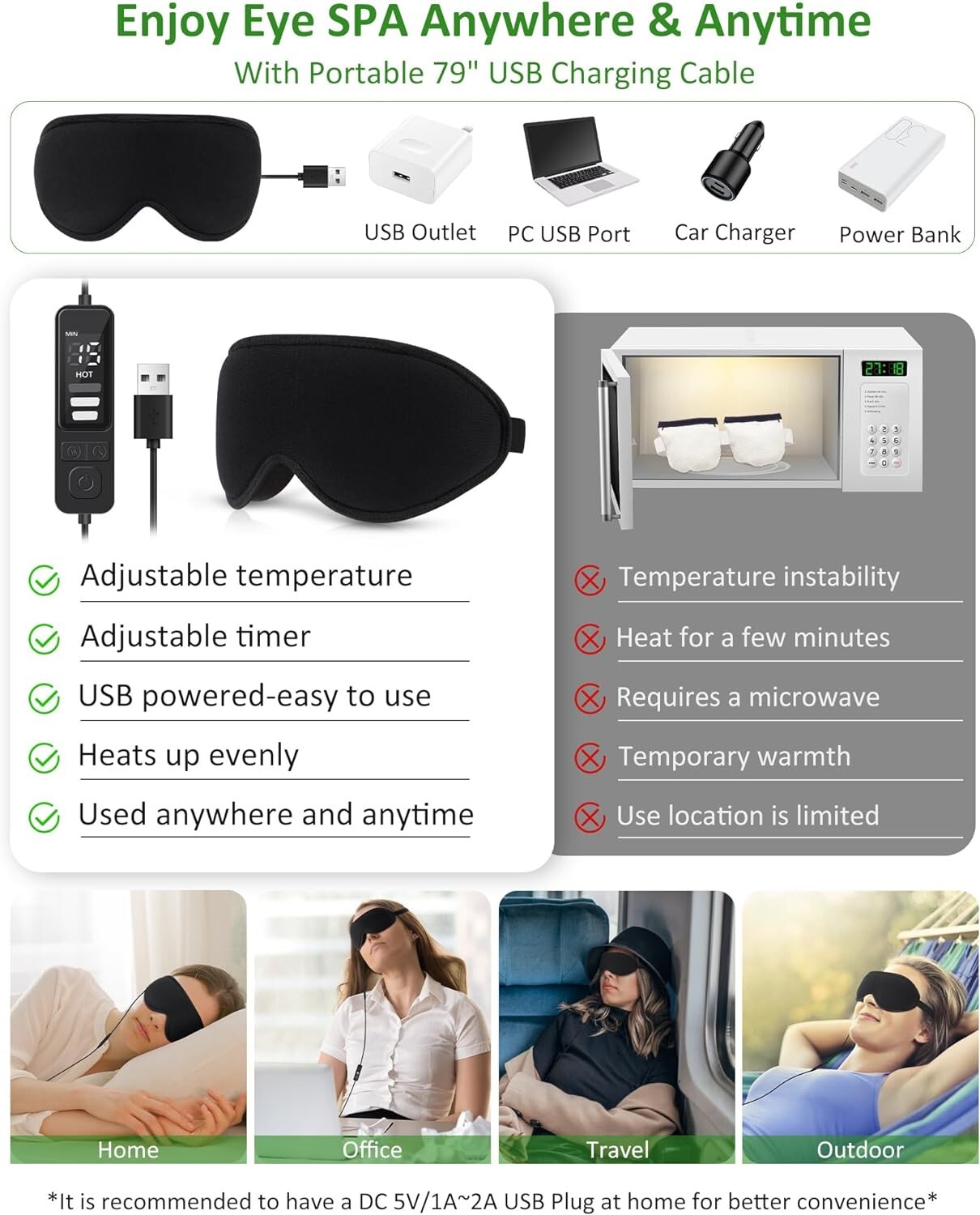 USB Heated Eye Mask with Graphene Heating - Adjustable Temp & Timer-image