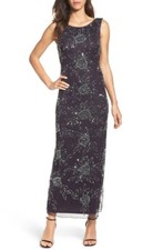 PISARRO NIGHTS Beaded Mesh Gown Sz 2 Eggplant