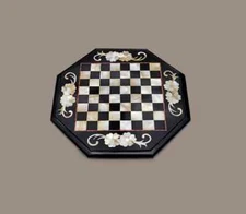 18" Chess Board Black Marble chess Table Top inlay Home room decor k23
