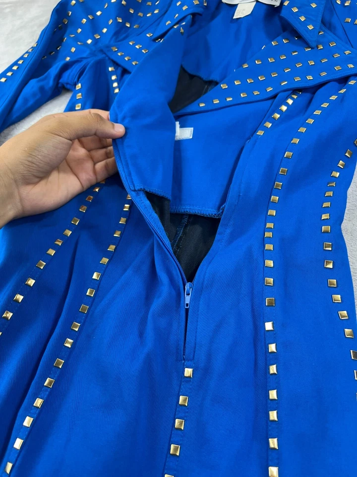 Vestido ceñido al cuerpo vintage con cuello azul rubí Lillie 10 tachuelas cóctel fiesta años 80 Foto 4 de 4