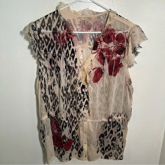 Jonathan Martin Womens Plus Size 2X Button Down Blouse Beige Animal Print Floral - Image 3 of 4