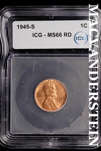 1945-S Lincoln Wheat Cent-ICG MS 66 RD Choice Gem BU No Reserve #SLL713