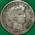 1911 Barber Dime Choice Very Fine VF+ Coin, Cleaning #33907