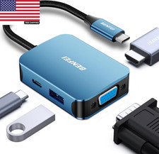 USB C HUB 4-In-1 USB Type-C to HDMI VGA Adapter USB C to USB Adapter, USB Type-C