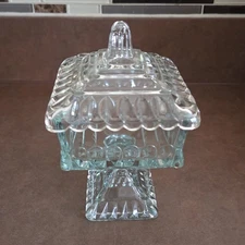 Vintage Jeannette Glass Wedding Box Pedestal Candy Dish with Lid