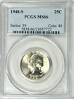 1948-S Silver Washington Quarter – PCGS MS66 – Free US Shipping