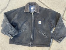 VINTAGE 90S CARHARTT DETROIT JACKET J01 BLK FADED BLACK MENS WORK LINED L/XL 