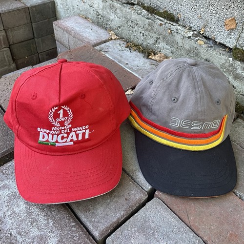 Lot of 2 Ducati Adjustable Strapback Hat Caps Moto GP & Desmo Red Black Gray