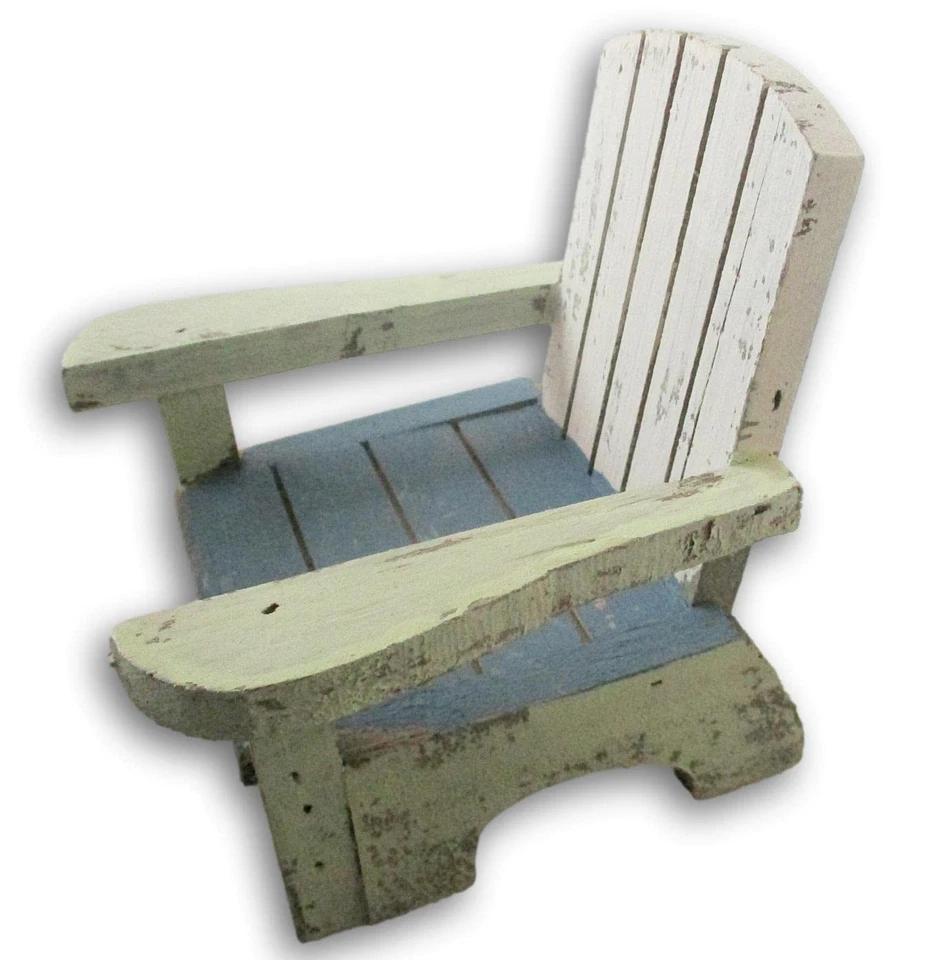 Silla de playa de madera rústica - azul Adirondack desgastado - 4,25 x 4,75 pulgadas Foto 4 de 4