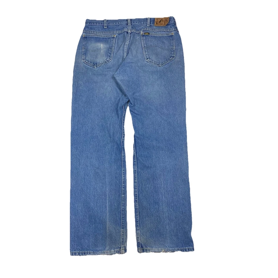 Vintage Lee Riders Jeans Men 34x30 Blue Denim Bootcut 70s Distressed Yellow Tag - Image 2 of 4