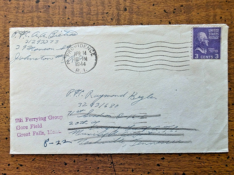 WWII FORWARDED COVER WITH 7TH FERRYING GROUP, GREAT FALLS, MT MARKING, 4/14/1944