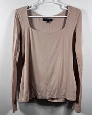 Marcella Moda Yvonne Top Square Neck Women’s L Tan Long Sleeve Capsule 