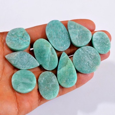 10 Pcs 323 Ct Natural Amazonite Druzy Loose Gemstone Lot 23x18-35x19 mm #R-14685