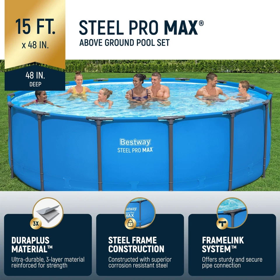 Piscina redonda sobre el suelo Bestway Steel Pro MAX 15' x 48" para patio trasero Foto 2 de 4