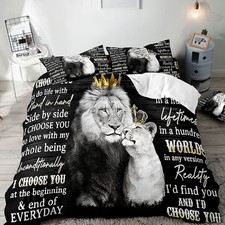 VIVIHOME 3PCS Lion Bedding Set, King Duvet Cover, African Safari Animal Black...