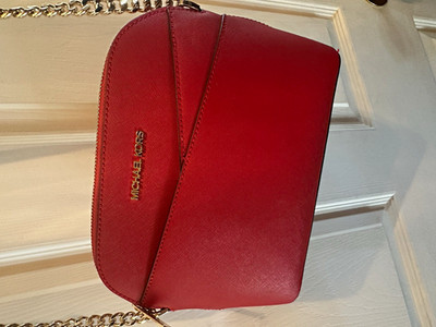 Michael Kors Red Crossbody Bag Gold Hardware Zip Closure Detachable Strap