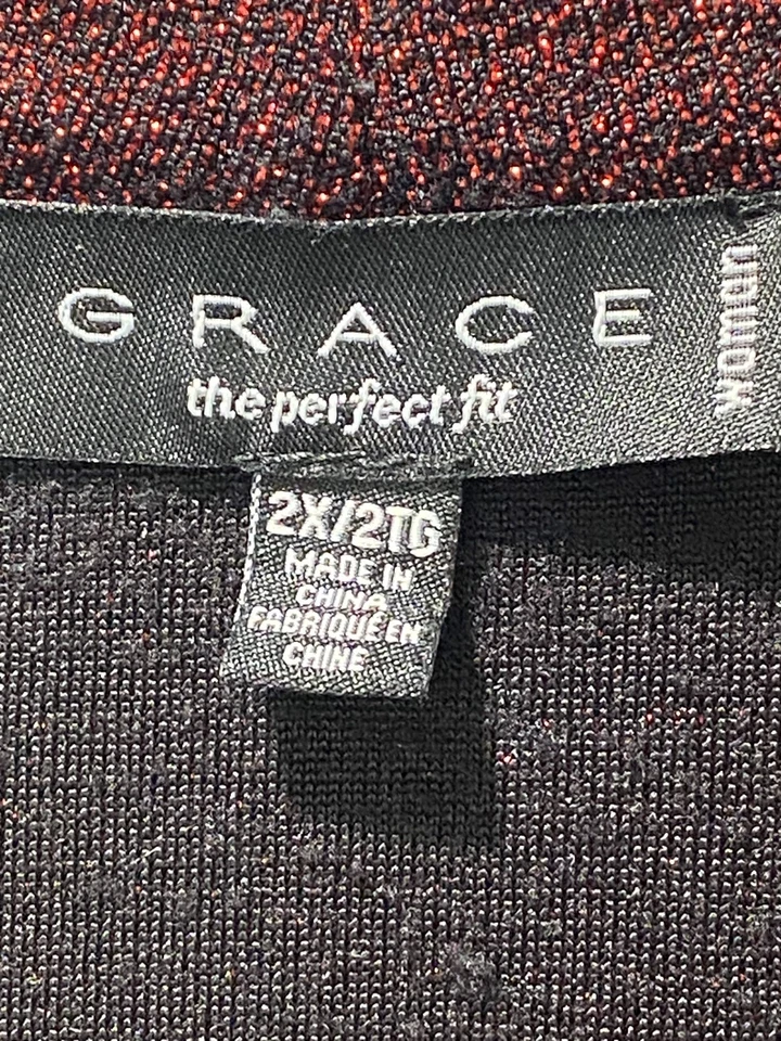 Top Pullover Grace Negro Rojo Brillante Cortina Escote Fiesta Elegante Talla 2X NUEVO Foto 3 de 4