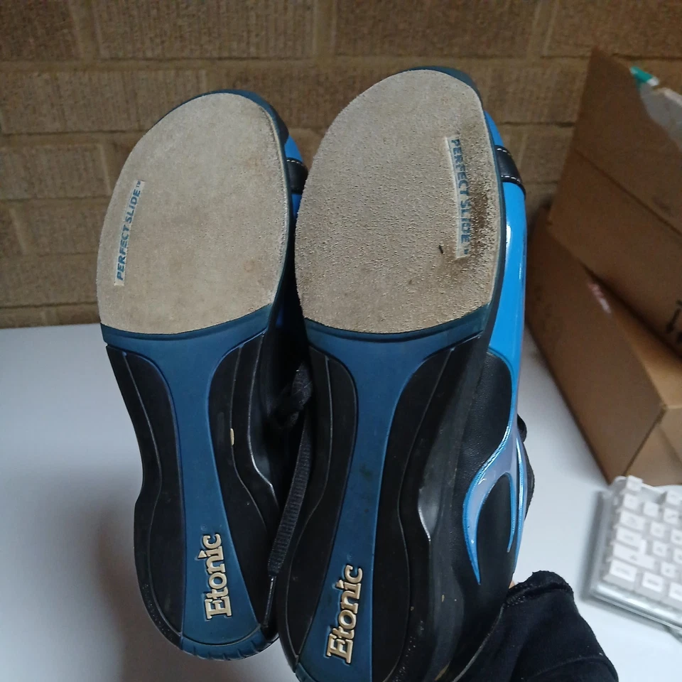 Zapatos de Bowling Etonic Perfect Slide Talla 7 Negro Azul Llamas Unisex Foto 3 de 3