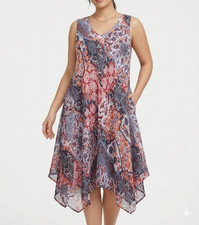 Ana & Rose Dress Floral Print One Size Asymmetrical Hem Fully Lined Sleeveless
