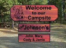 Personalized Custom Carved Camping Cedar Wood Sign Rustic Plaque Home Decor