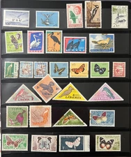 Birds and Butterfly Mixed Stamp Lot - Most unused, but some edge stains