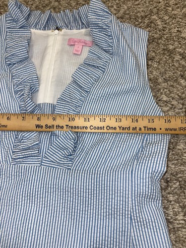 Lilly Pulitzer Adeline Dress Shoreley Blue White Lucky Seersucker Stripe Size 2 - Picture 11 of 17