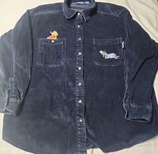 Vintage Winnie the Pooh Friends Navy Corduroy Button Up Long Sleeved Shirt XL