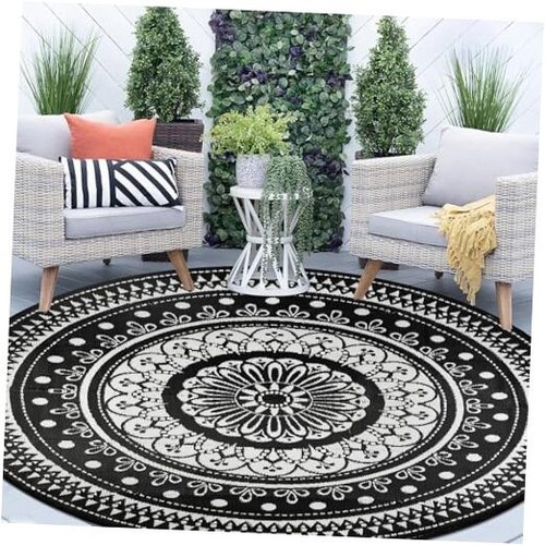 Round Outdoor Rugs for Patio 10Ft Waterproof Reversible Outdoor Patio Rugs