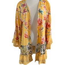 EUC Adorable Yellow Floral Multi Multi-Use Beach Swim Cover Up Kimono One Size