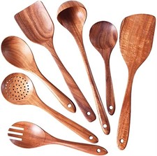 9Pcs Wooden Kitchen Utensils Set Natural Teak Wooden Spoons for Cooking
