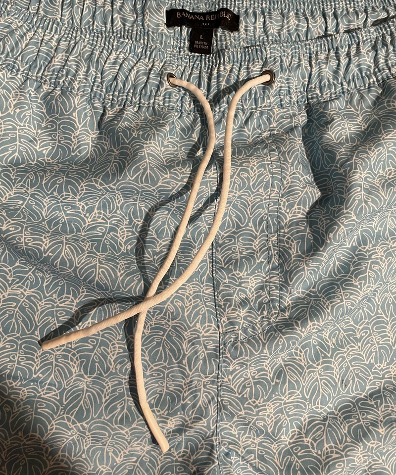 Baúl de baño Banana Republic talla 34 malla forrado azul aguamarina hojas de palma   Foto 3 de 4