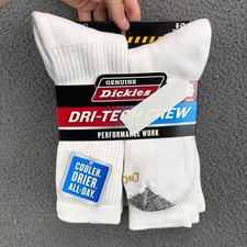 Dickies Mens 6 Pair Dri-Tech Crew Performance Work Socks White Size 6-12 K611880