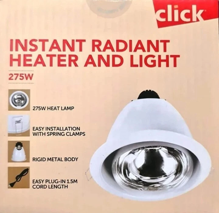 Click Instant 275W Radiant Heater Lamp Light Heat Globe Easy Install 1.5m Plug