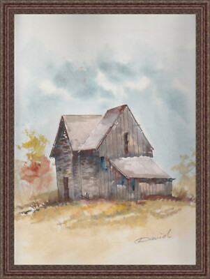 Old House in Fall Original Landscape Watercolor Art on Paper 11x14 Signed DAVID
