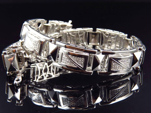 Mens Real Diamond Cut Out Style Bracelet In White Gold Finish 12MM .70ct - Picture 3 of 8