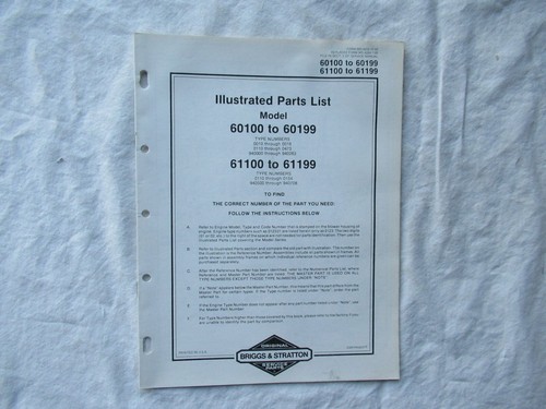 Briggs & Stratton Motor Modell 60100 60199 61100 61199 Teileliste Katalog - Bild 1 von 3