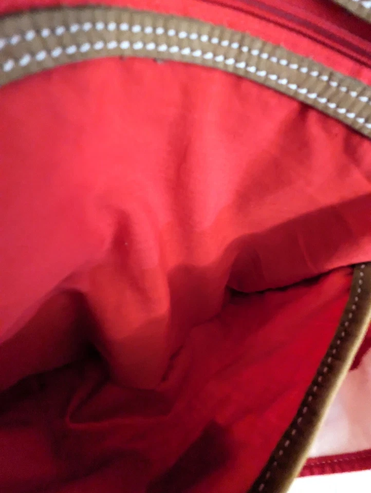 Bolso de Mano Life is Good de Lona a Rayas Rojo y Blanco, Etiqueta Colgante Original Foto 2 de 4