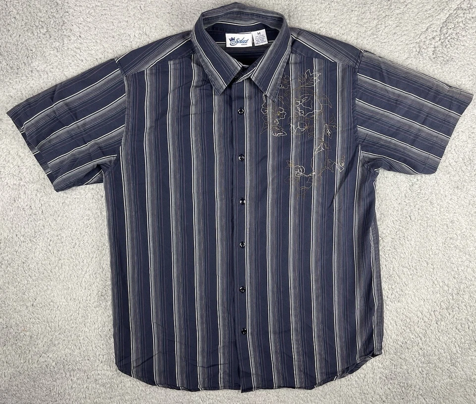 Camisa Vintage Años 90 Y2K ODO Selecta Mediana Occidental Floral Bordada Rayas Foto 2 de 4