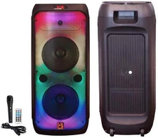 MR DJ FLAME3200 8" X 2 Rechargeable Portable Bluetooth Karaoke Speaker with