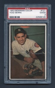1953 YOGI BERRA BOWMAN COLOR PSA 2 GOOD HOF NEW YORK YANKEES VINTAGE (#121) RZC