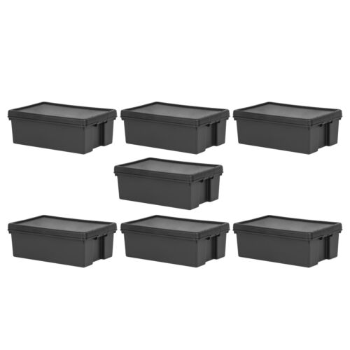 36L Heavy Duty Black Storage Box with Lids Recycled Plastic Stackable Containers - Picture 15 of 20