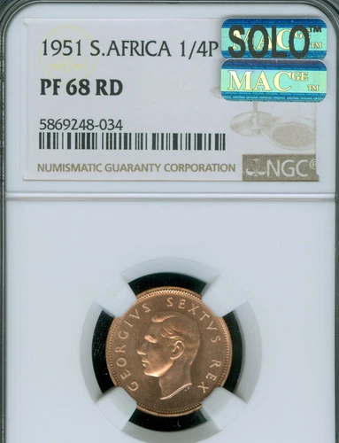 1951 SOUTH AFRICA FARTHING NGC PF68 RED PQ MAC SOLO FINEST GRADE & SPOTLESS  .