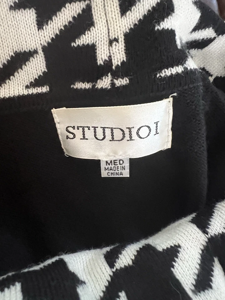 Vestido Studio I negro y pata de gallo talla mediana con bolsillos delanteros Foto 4 de 4