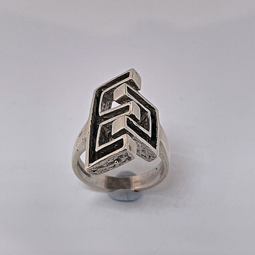Modernist Silver Ring Geometric Ring Unisex Mens Rings Sterling 1970s Ring - Picture 5 of 9