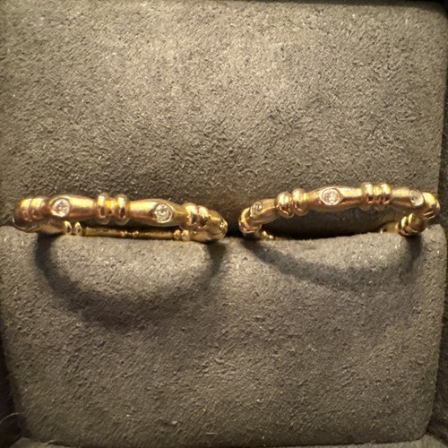 Set 2 Fede Nuziale Anniversario Oro Giallo 14K Finitura Satinata Fede Nuziale Diamante - Foto 1 di 6