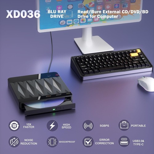 External Dual Interface Blu Ray Burner - USB 3.0 & Type-C for Fast Data Transfer - Picture 5 of 11